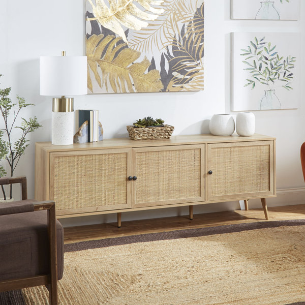 Beachcrest Home Presley Rattan Storage Media Console for TVs up to 59